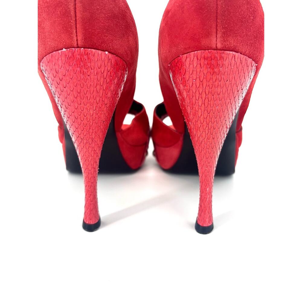 Dior John Galliano Red Double Buckle Snakeskin Peep Toe Platform Pumps 39.5 - Picture 8 of 10